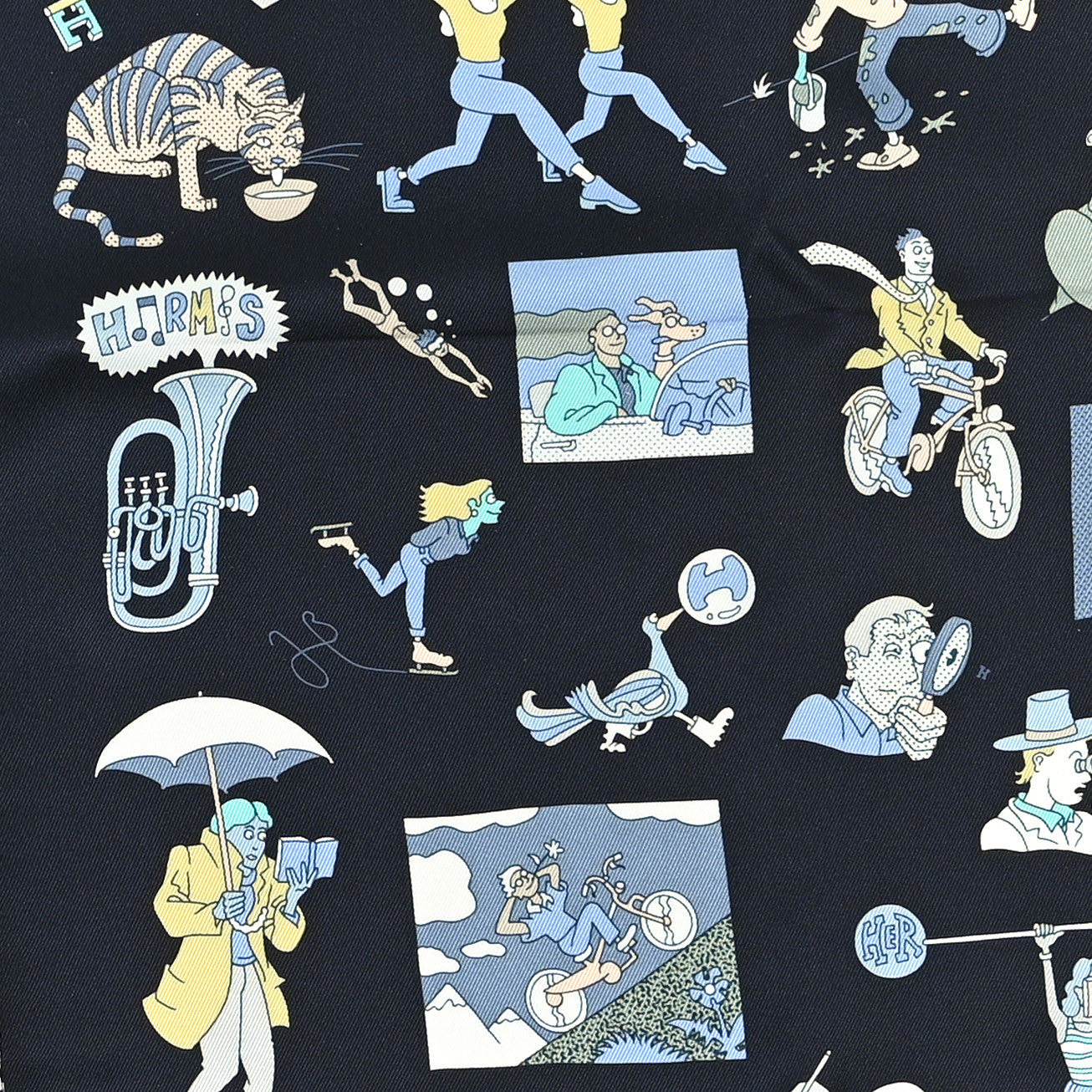 Silk Carres Libre Scarf 70 Black Bleu Jaune