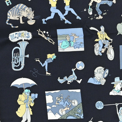 Hermes Silk Carres Libre Scarf 70 Black Bleu Jaune 2 of 3