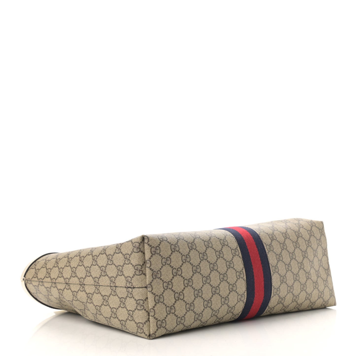 GG Supreme Monogram Textured Dollar Calfskin Web Medium Ophidia Shopping Tote Beige Ebony Mystic White