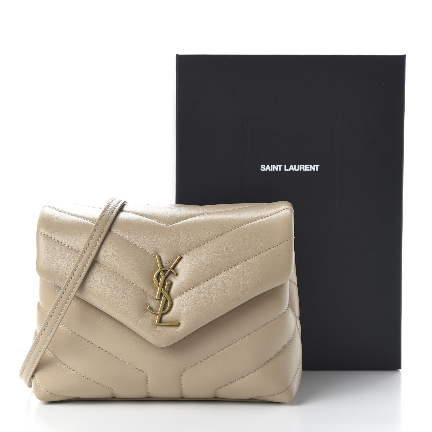Saint Laurent Calfskin Y Quilted Monogram Toy Loulou Crossbody Bag Dark Beige 10 of 10