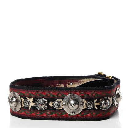 Christian Dior Canvas Embroidered Studded Bohemian Shoulder Strap Red 3 of 5