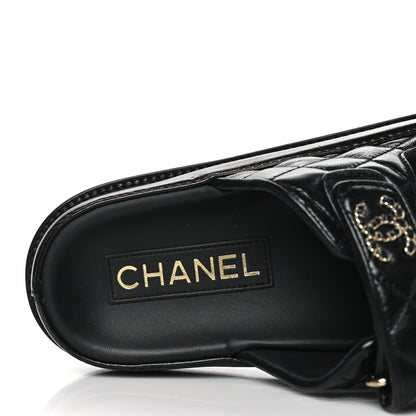 Chanel Lambskin Quilted Velcro Dad Chain CC Slide Sandals 38 Black 5 of 9