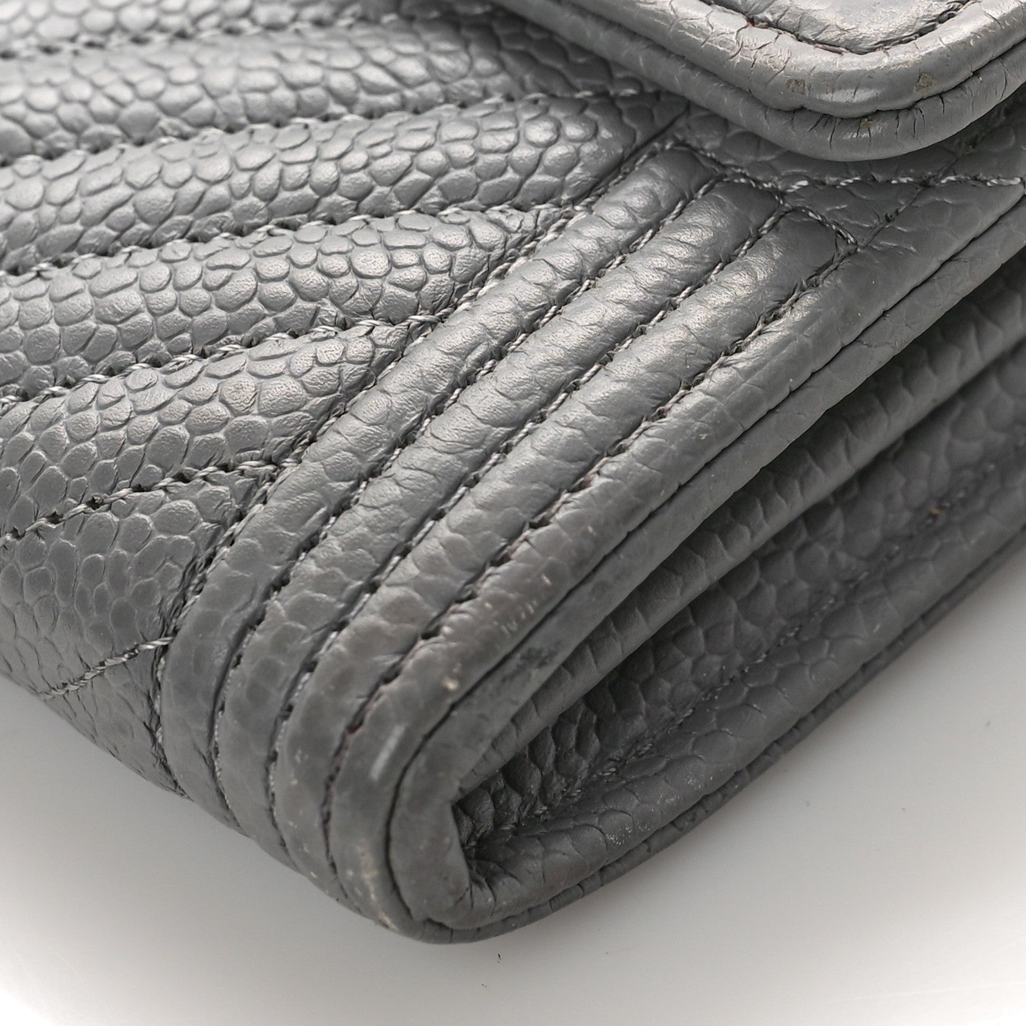 Chanel Caviar Chevron Quilted Large Boy Gusset Flap Wallet Grey 10 of 13