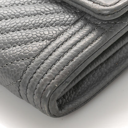 Chanel Caviar Chevron Quilted Large Boy Gusset Flap Wallet Grey 10 of 13
