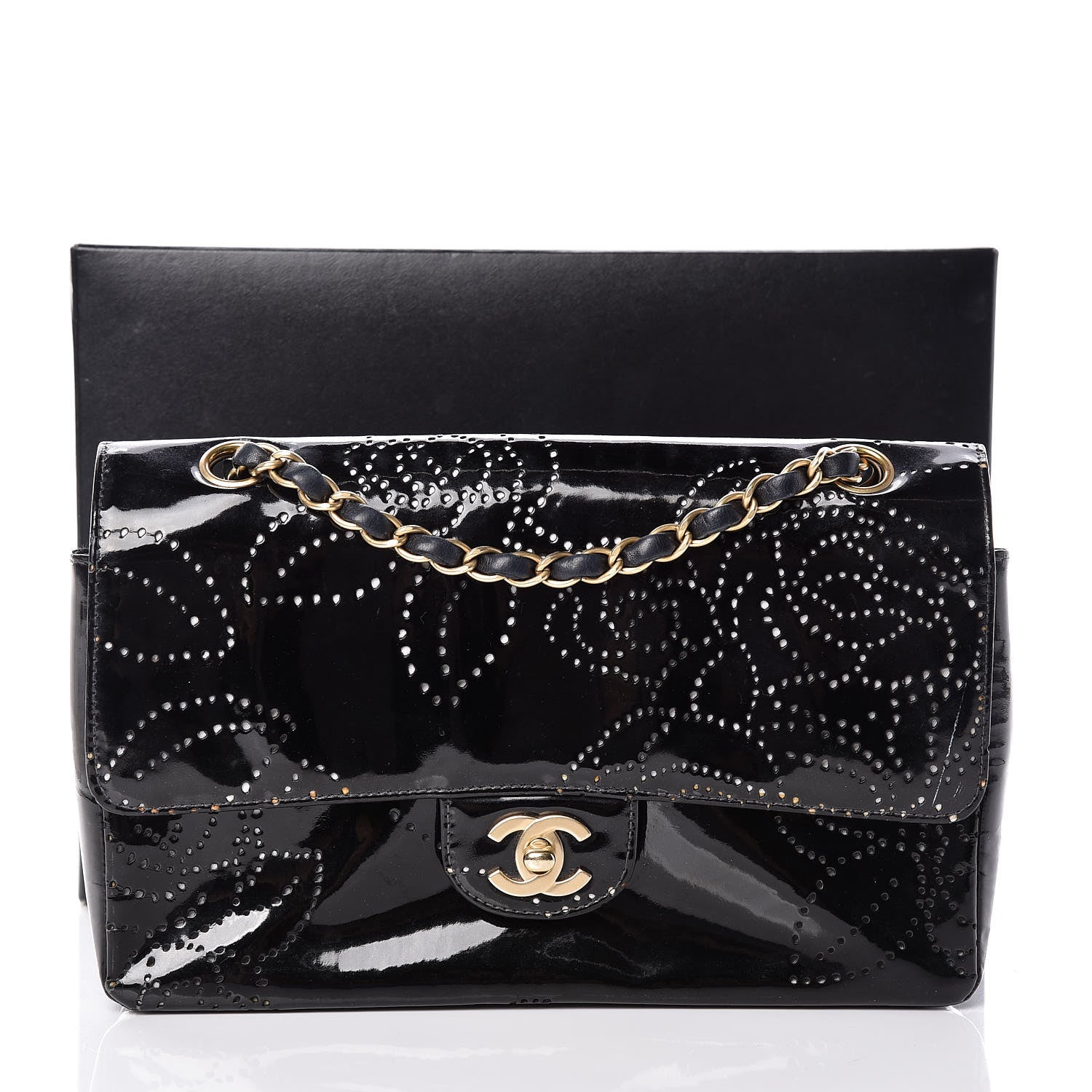 Chanel Patent Perforated Camellia Medium Single Flap Black 20 of 20