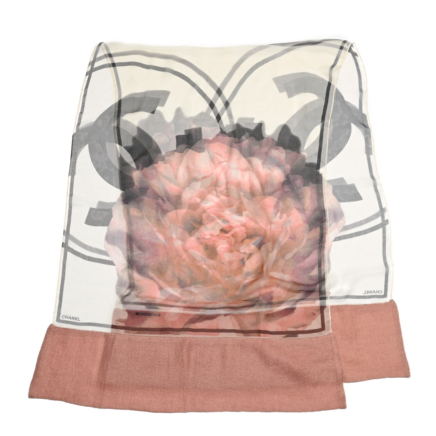 Chanel Silk Nylon CC Camellia Scarf Pink White Black 2 of 5