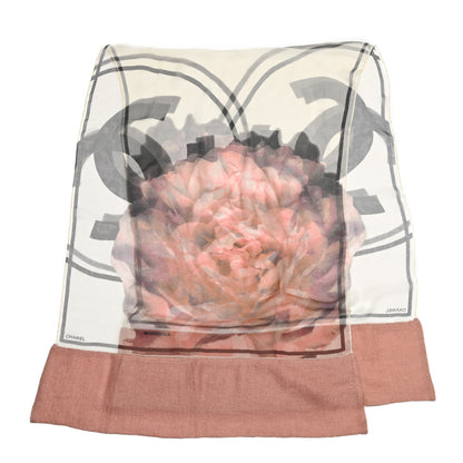 Chanel Silk Nylon CC Camellia Scarf Pink White Black 2 of 5