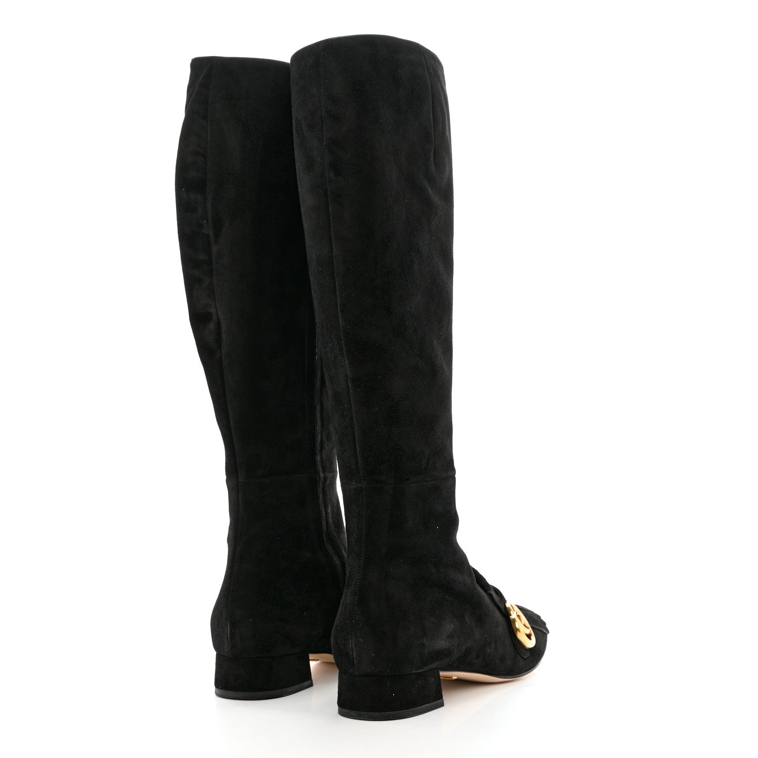 Gucci Kid Scamosciato GG Marmont Fringe Knee High Boots 40 Black 4 of 15