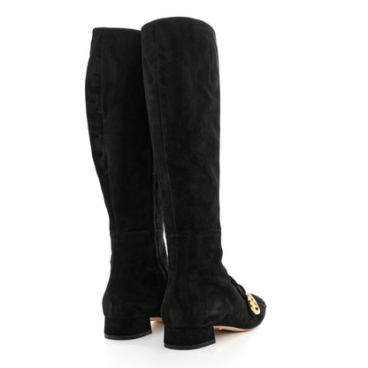 Gucci Kid Scamosciato GG Marmont Fringe Knee High Boots 40 Black 4 of 15