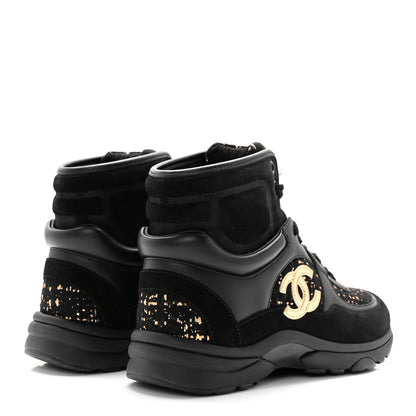 Chanel Velour Tweed CC High Top Sneakers 35 Black Gold 4 of 13