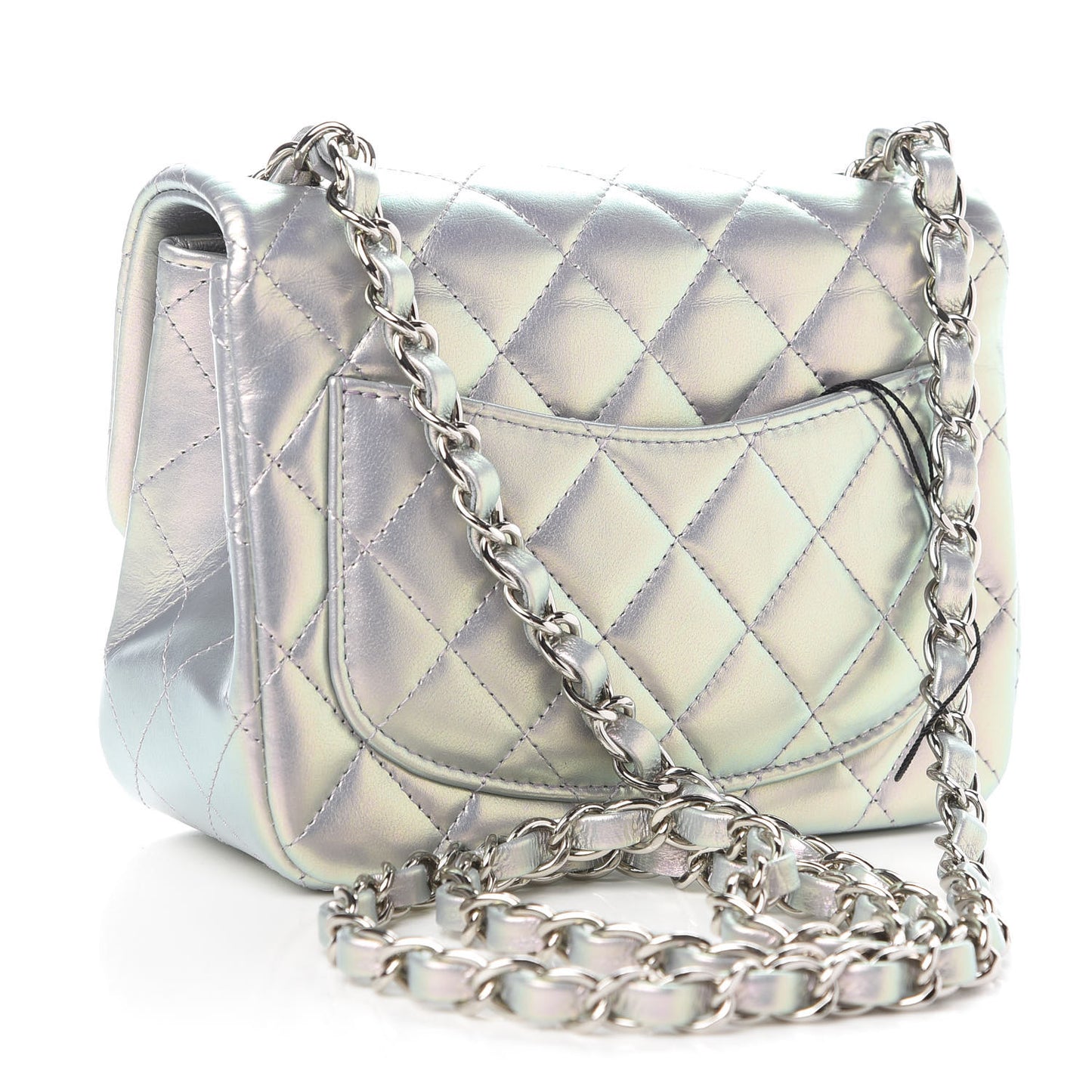 Iridescent Calfskin Quilted Mini Square Flap Light Purple