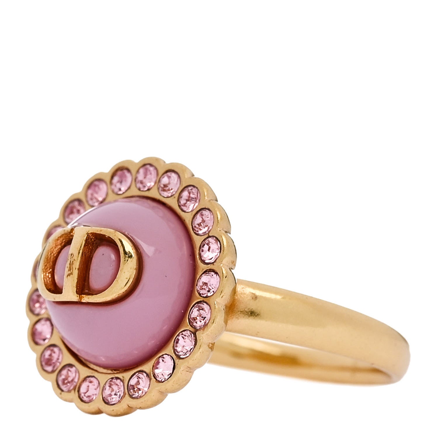Christian Dior Metal Crystal Glass Petit CD Baroque Ring L Gold Pink 3 of 6