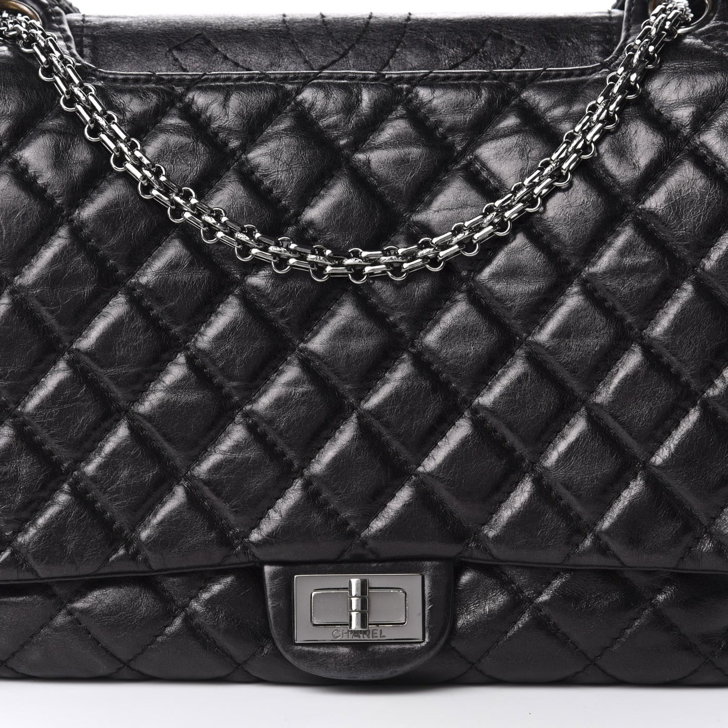 Metallic Aged Calfskin Quilted Reissue 2.55 Accordion Flap Black
