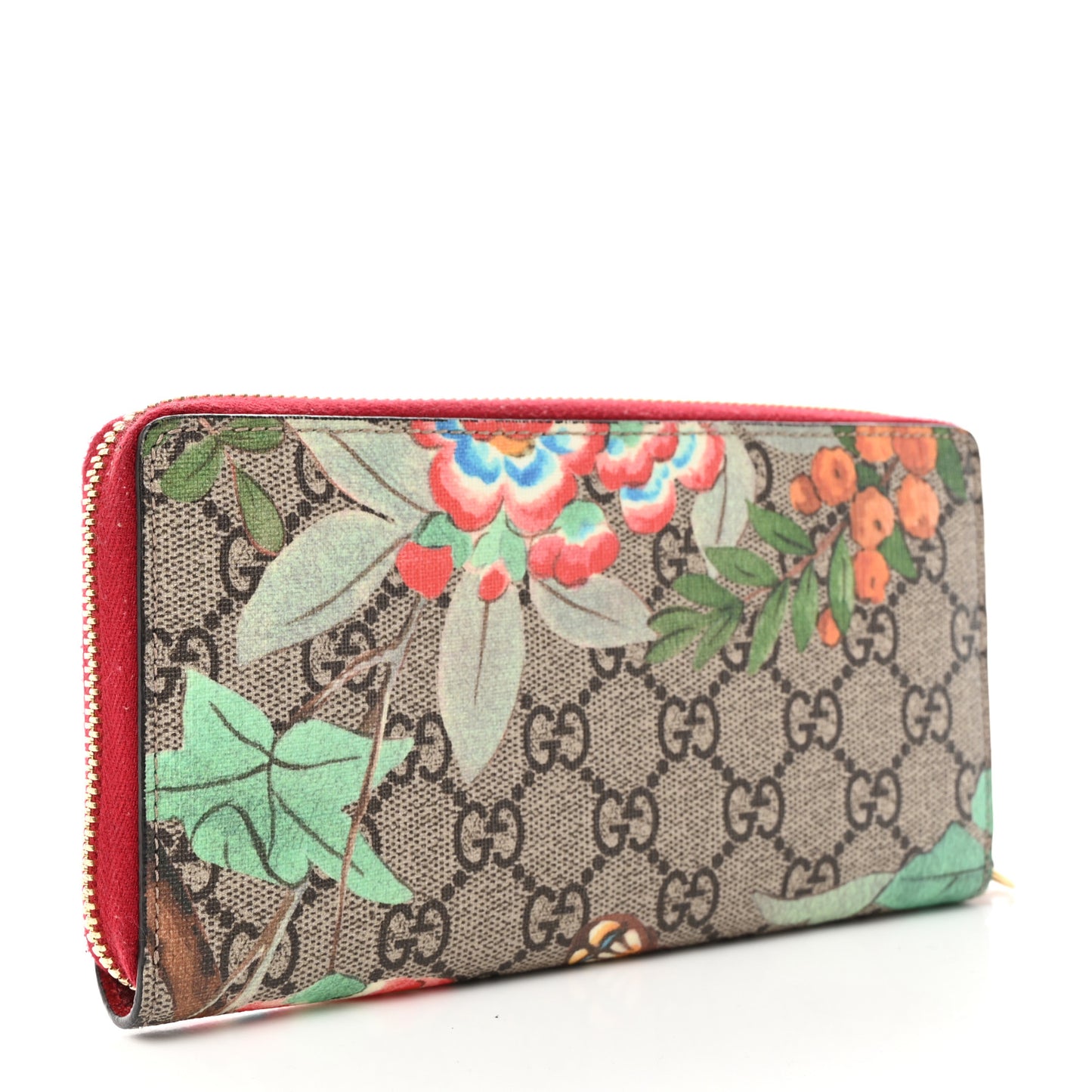 GG Supreme Monogram Tian Zip Around Wallet Beige Multicolor Red