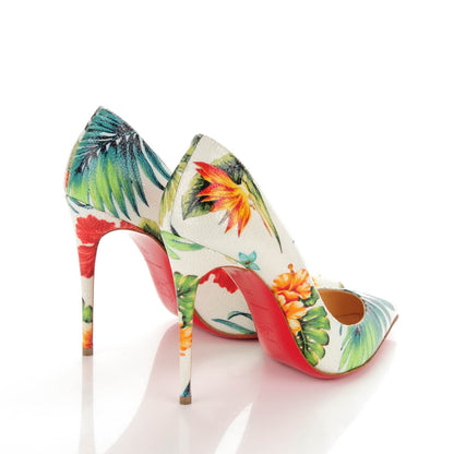 Christian Louboutin Crackled Calfskin Hawaiian Print Pigalle Follies 100 Pumps 36 White 4 of 7