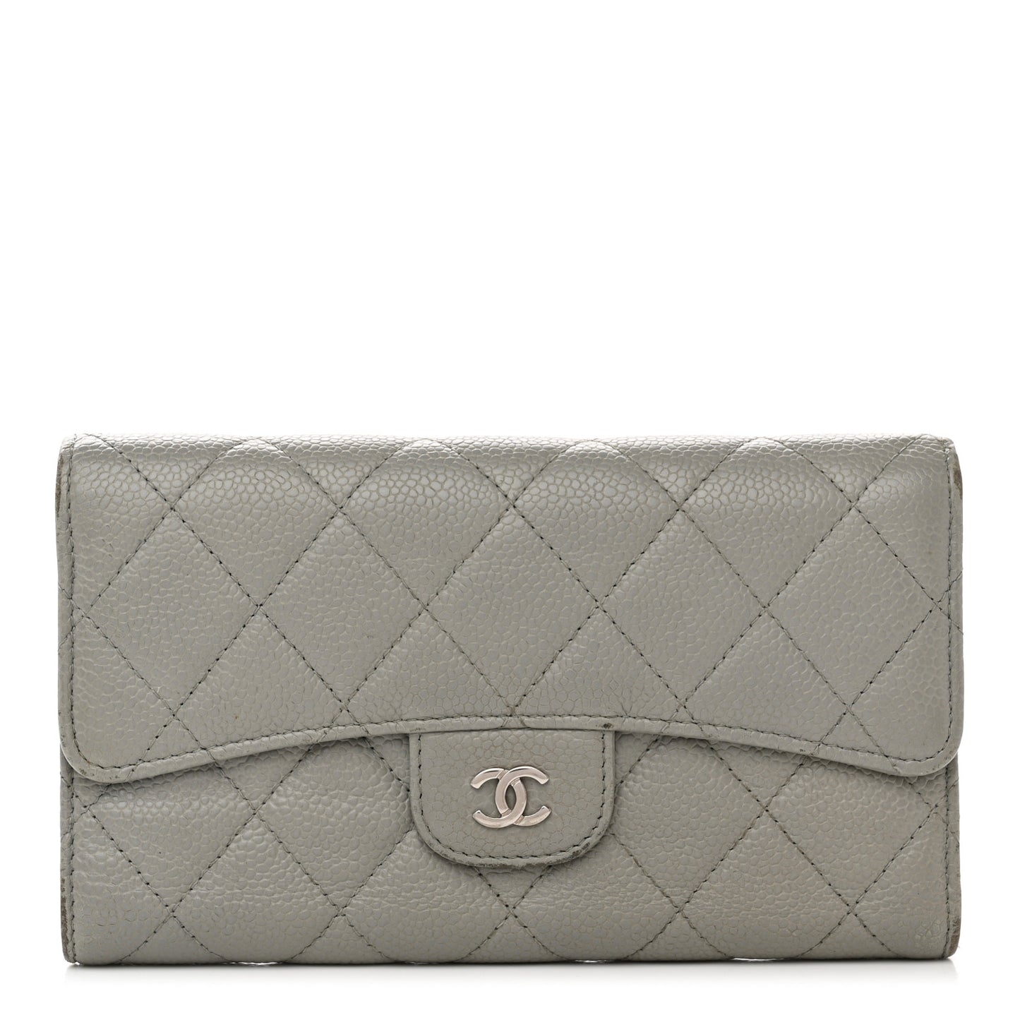Caviar Quilted Large Flap Wallet Grey