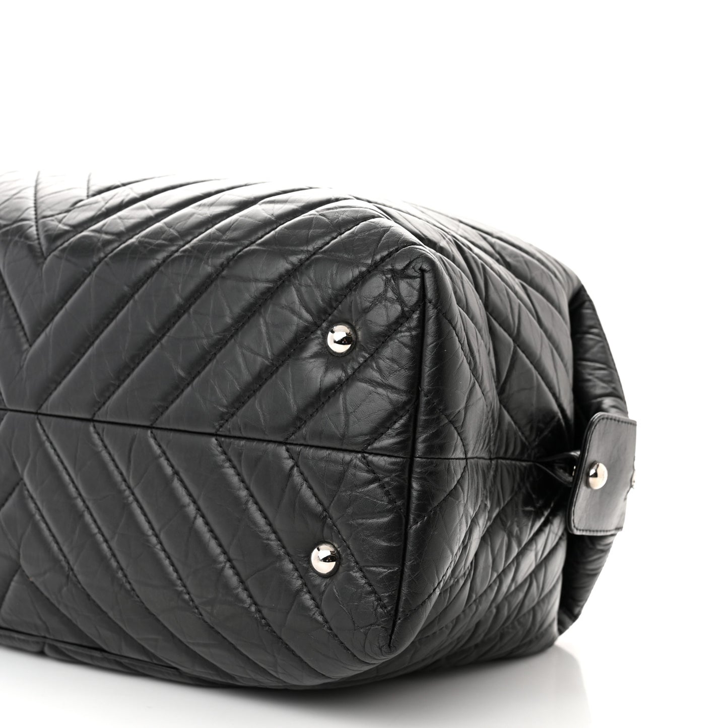 Aged Calfskin Chevron Quilted Duffle Bag Black