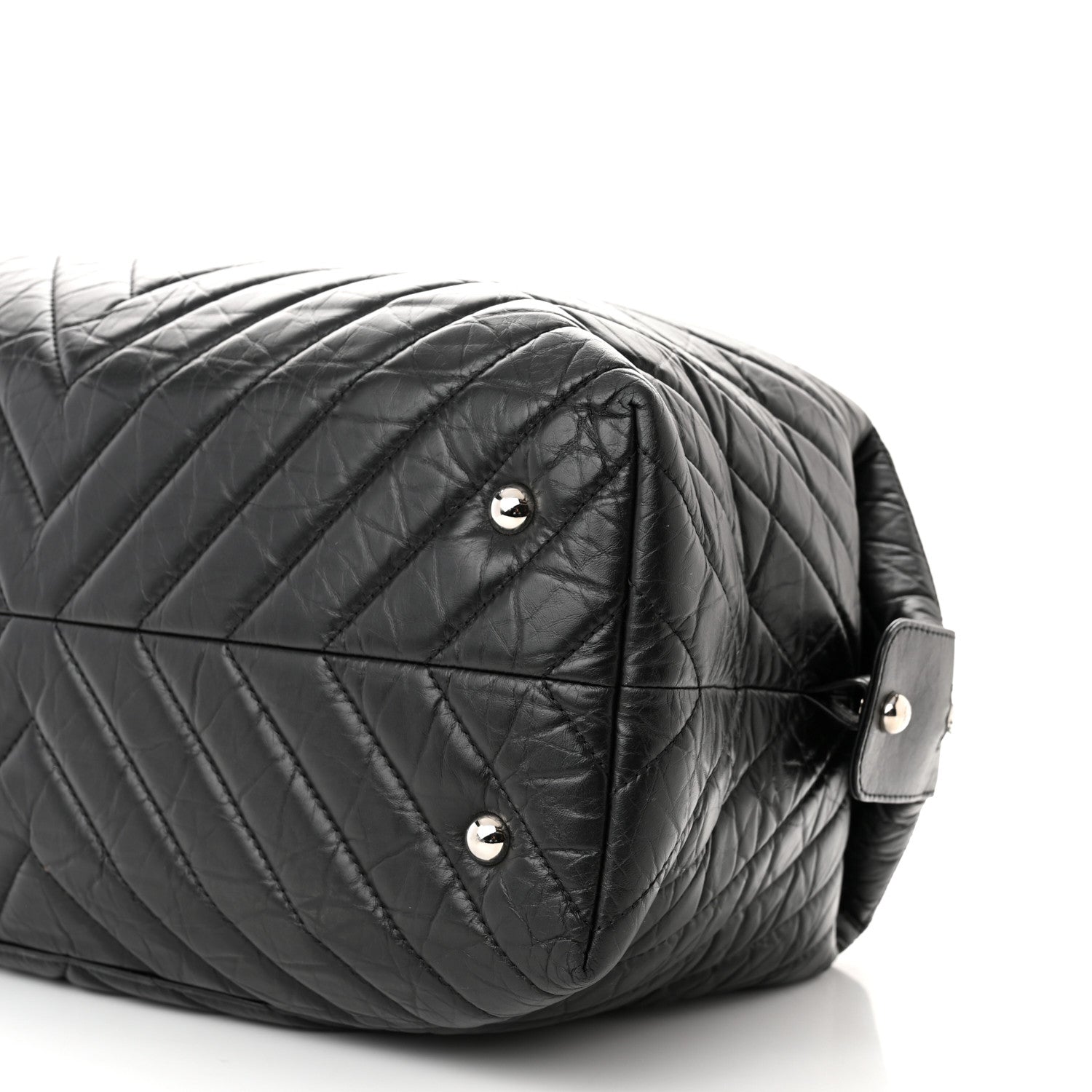 Chanel Aged Calfskin Chevron Quilted Duffle Bag Black 10 of 10