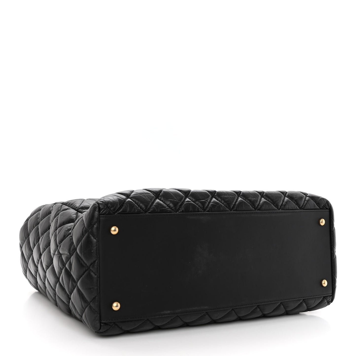 Aged Calfskin Quilted Large Coco Handle Shopping Tote Black