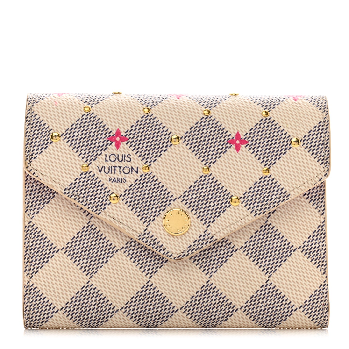 Damier Azur Studded Zoe Wallet Rose Ballerine