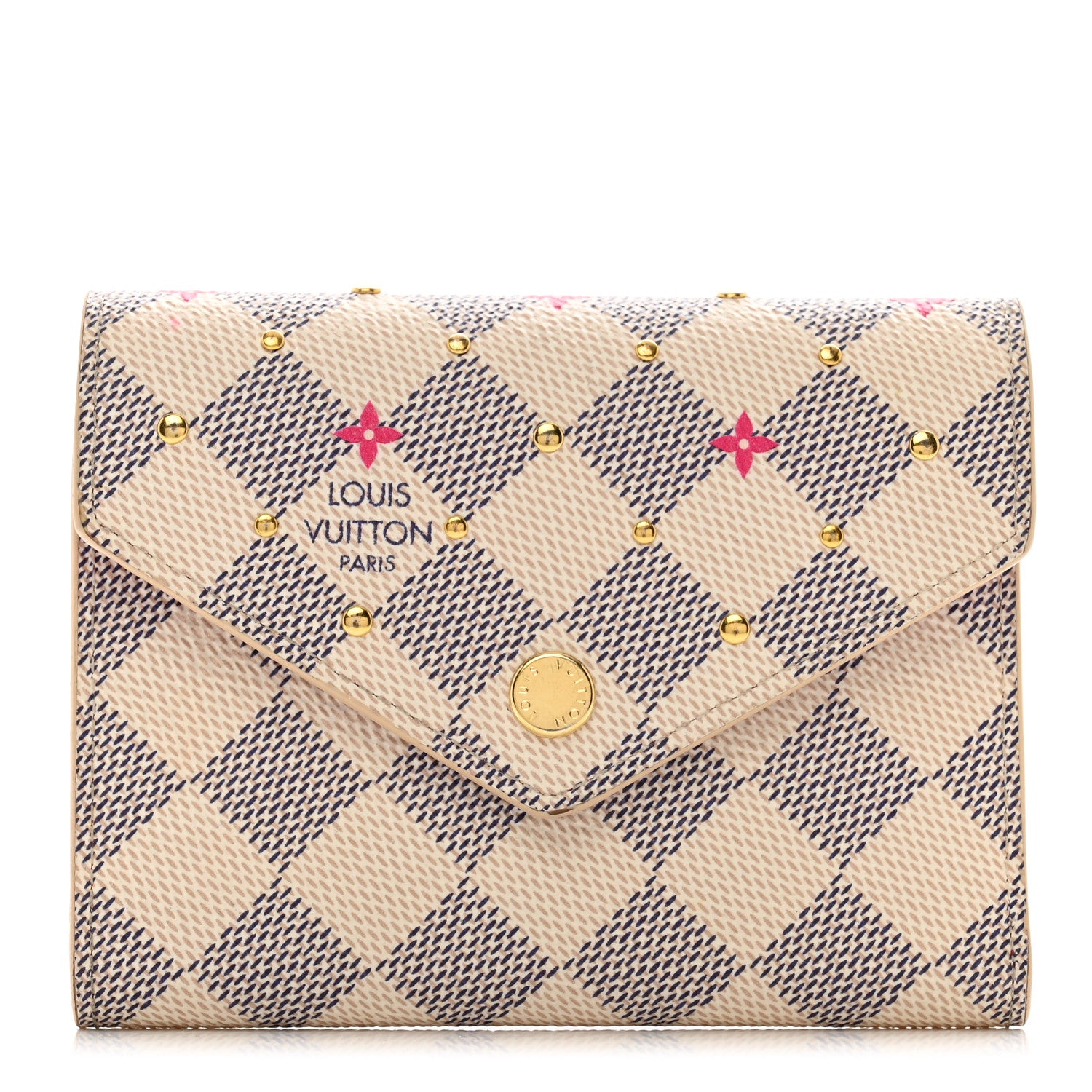 Louis Vuitton Damier Azur Studded Zoe Wallet Rose Ballerine 1 of 7