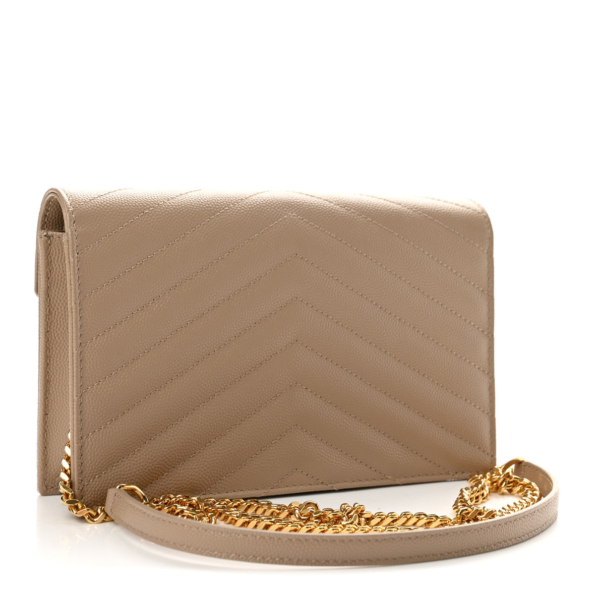 Grain De Poudre Matelasse Chevron Monogram Envelope Chain Wallet Dark Beige