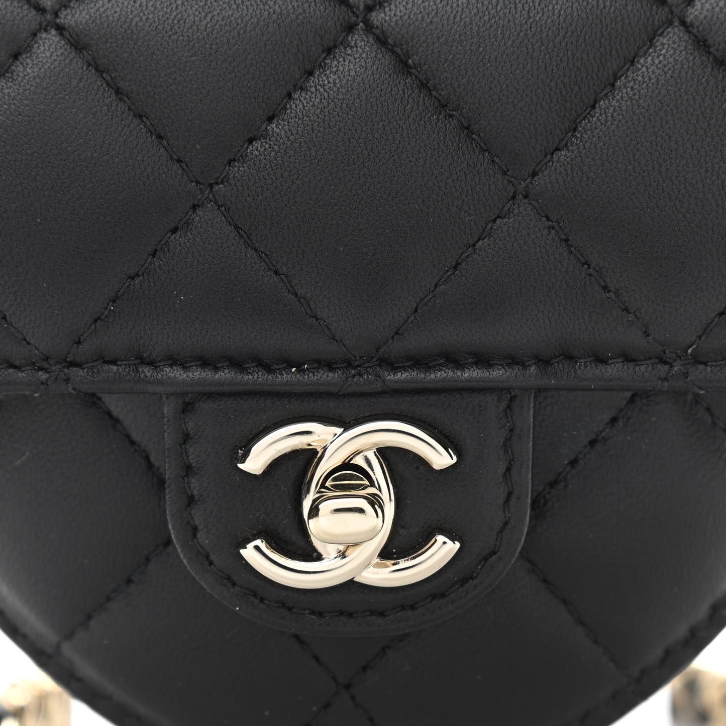 Lambskin Quilted CC In Love Heart Waist Belt Bag With Chain Black