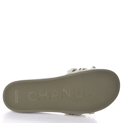 Chanel Canvas Chain Flat Sandals 42 Khaki 7 of 9