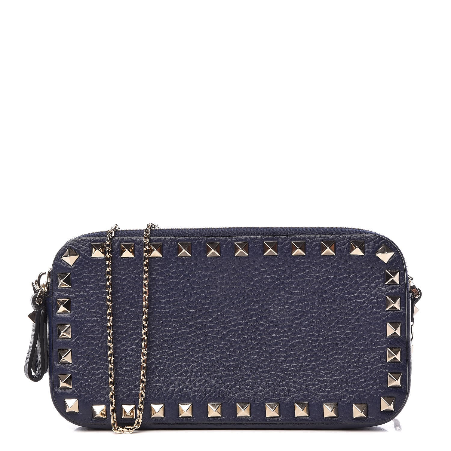 Valentino Garavani Pebbled Calfskin Rockstud Chain Pouch Shoulder Bag Peacock 1 of 10