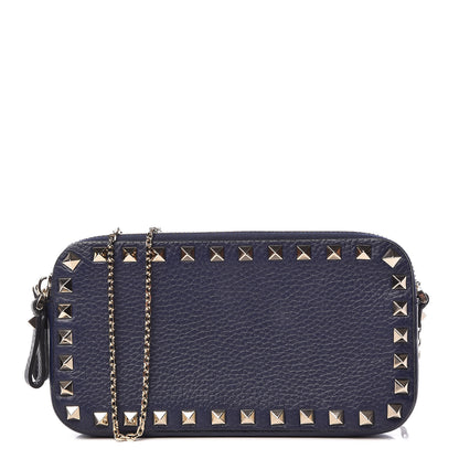 Valentino Garavani Pebbled Calfskin Rockstud Chain Pouch Shoulder Bag Peacock 1 of 10