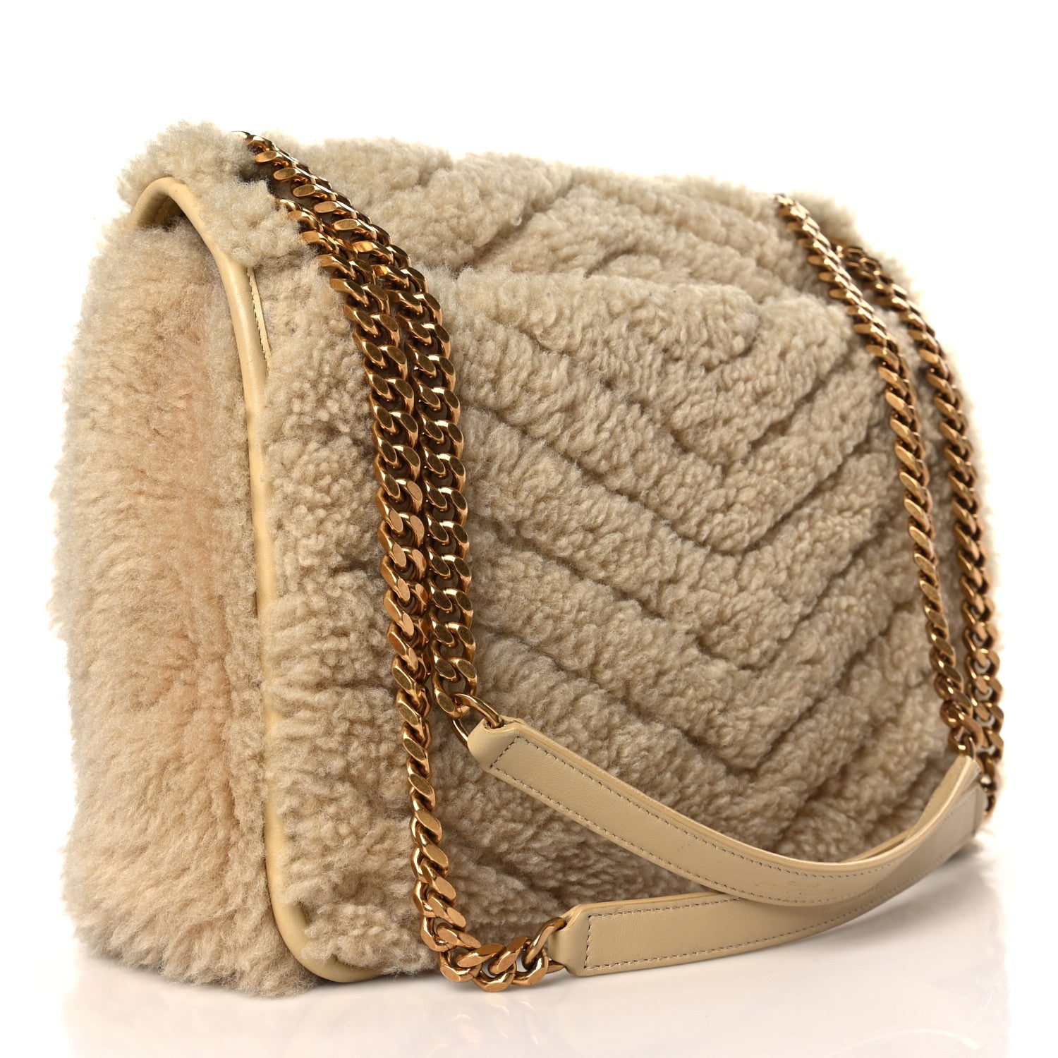 Saint Laurent Calfskin Shearling Monogram Medium Niki Chain Satchel Natural Beige 3 of 9