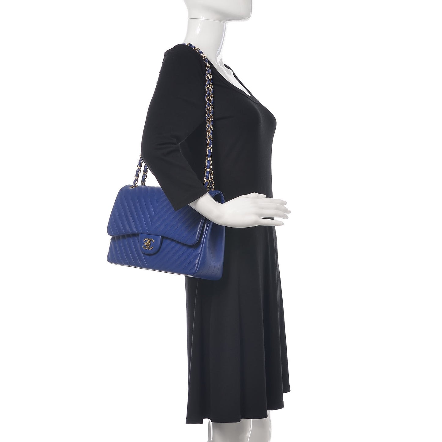 Lambskin Chevron Quilted Jumbo Double Flap Blue