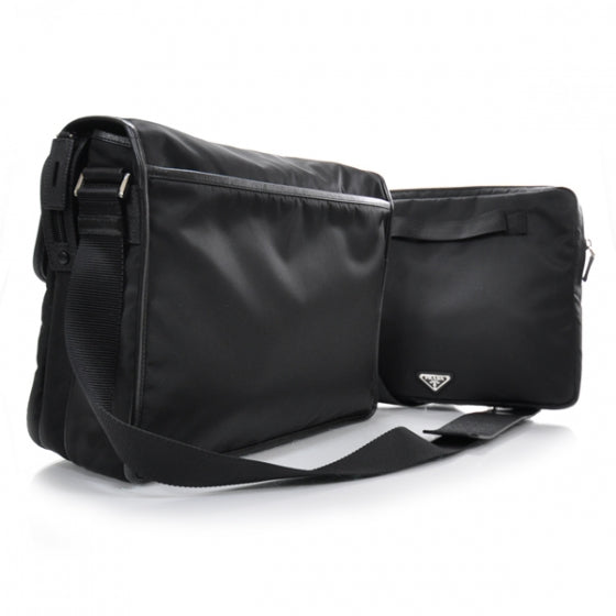 Tessuto Nylon Messenger Bag w Laptop Case Nero
