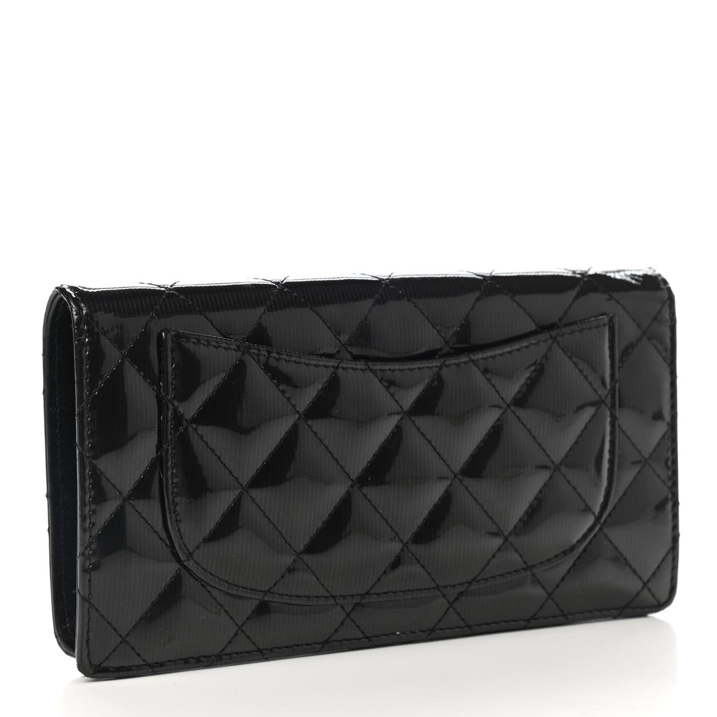 Striated Patent Yen Wallet Black