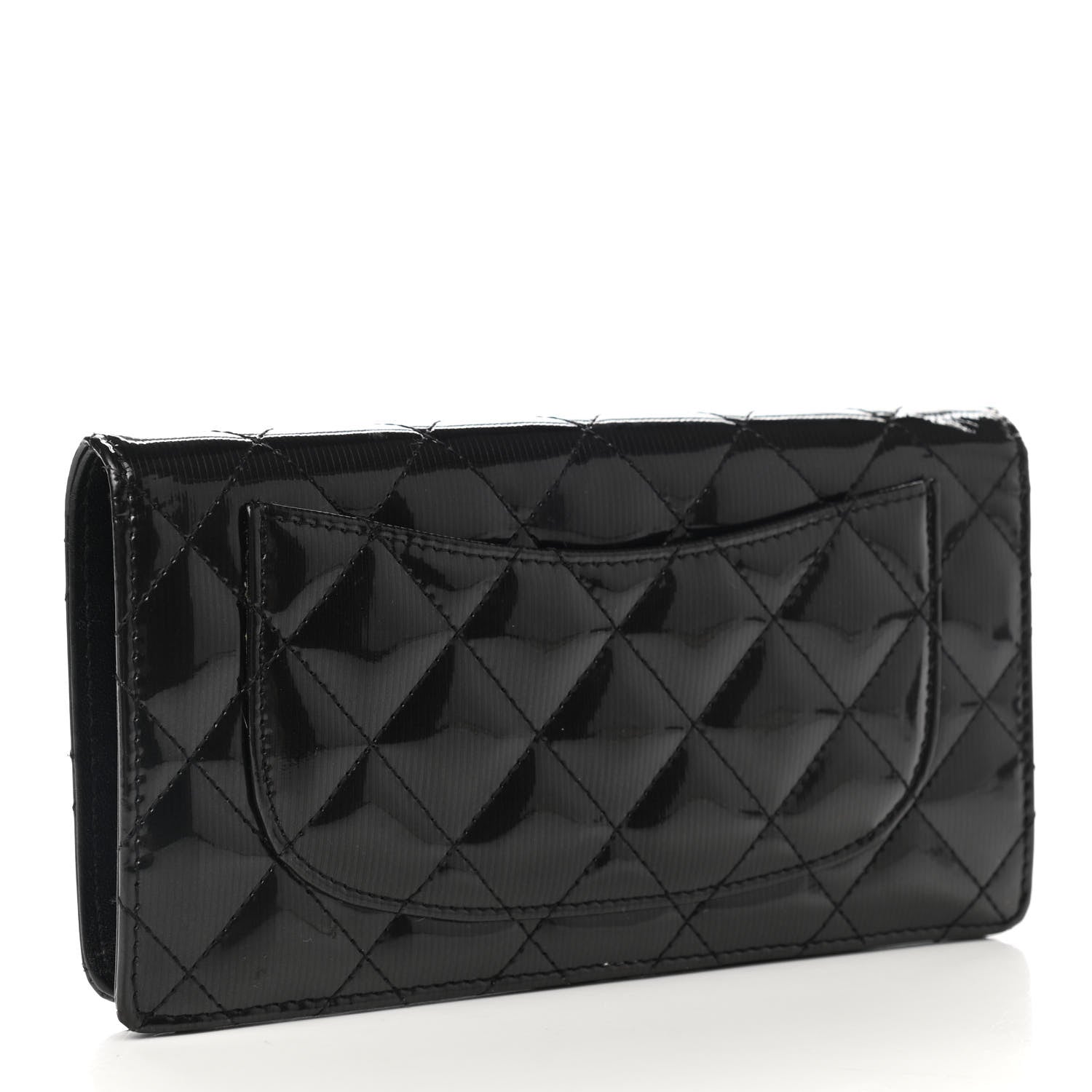 Chanel Striated Patent Yen Wallet Black 3 of 8