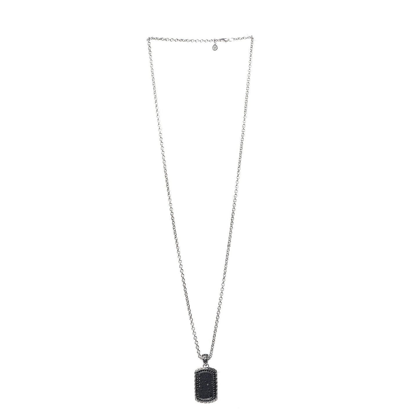Sterling Silver Black Sapphire Lava Rock Dog Tag Necklace