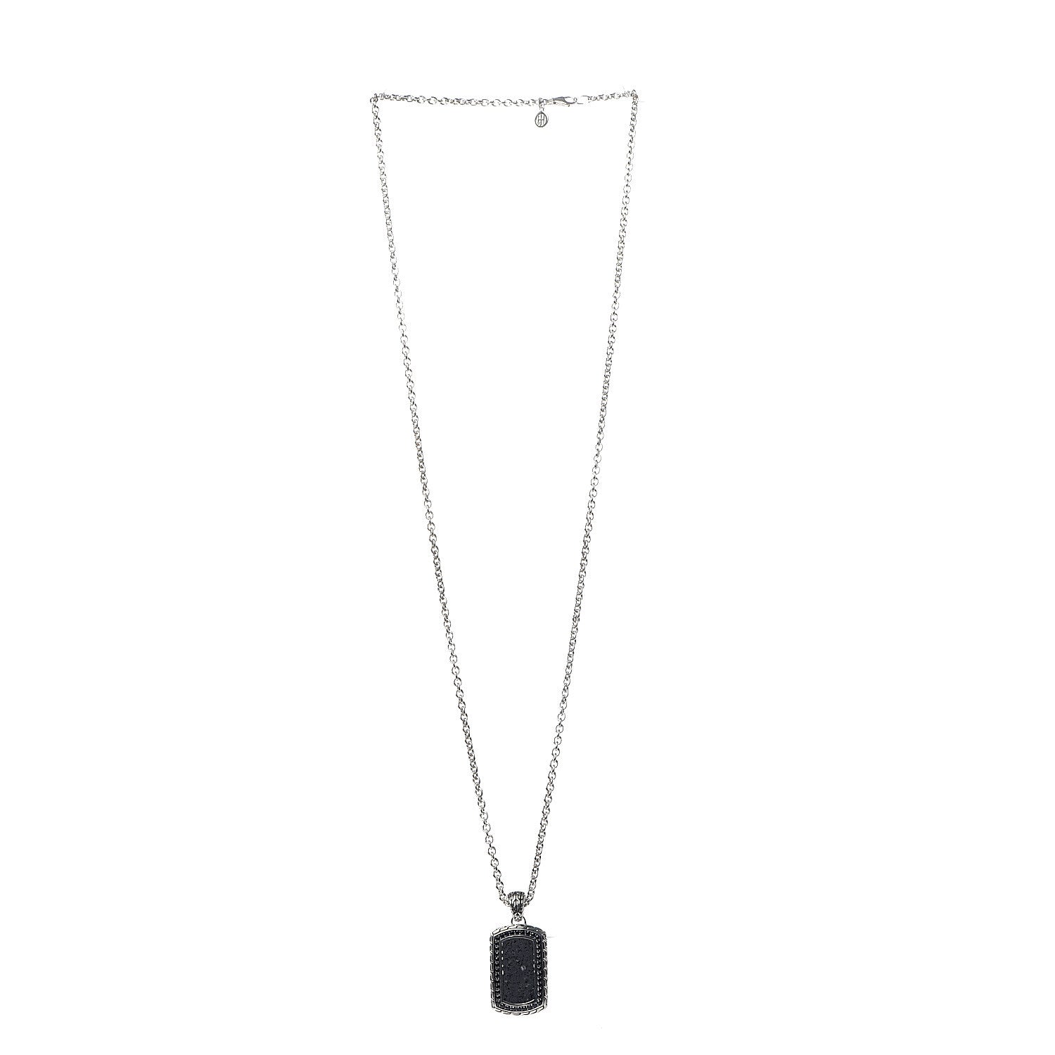 John Hardy Sterling Silver Black Sapphire Lava Rock Dog Tag Necklace 3 of 7