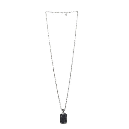 John Hardy Sterling Silver Black Sapphire Lava Rock Dog Tag Necklace 3 of 7
