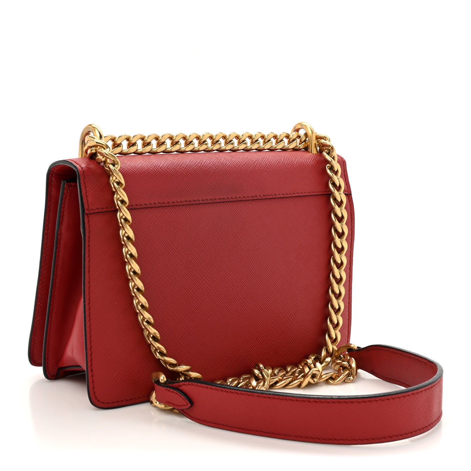 Prada Saffiano Chain Shoulder Bag Fuoco 3 of 13