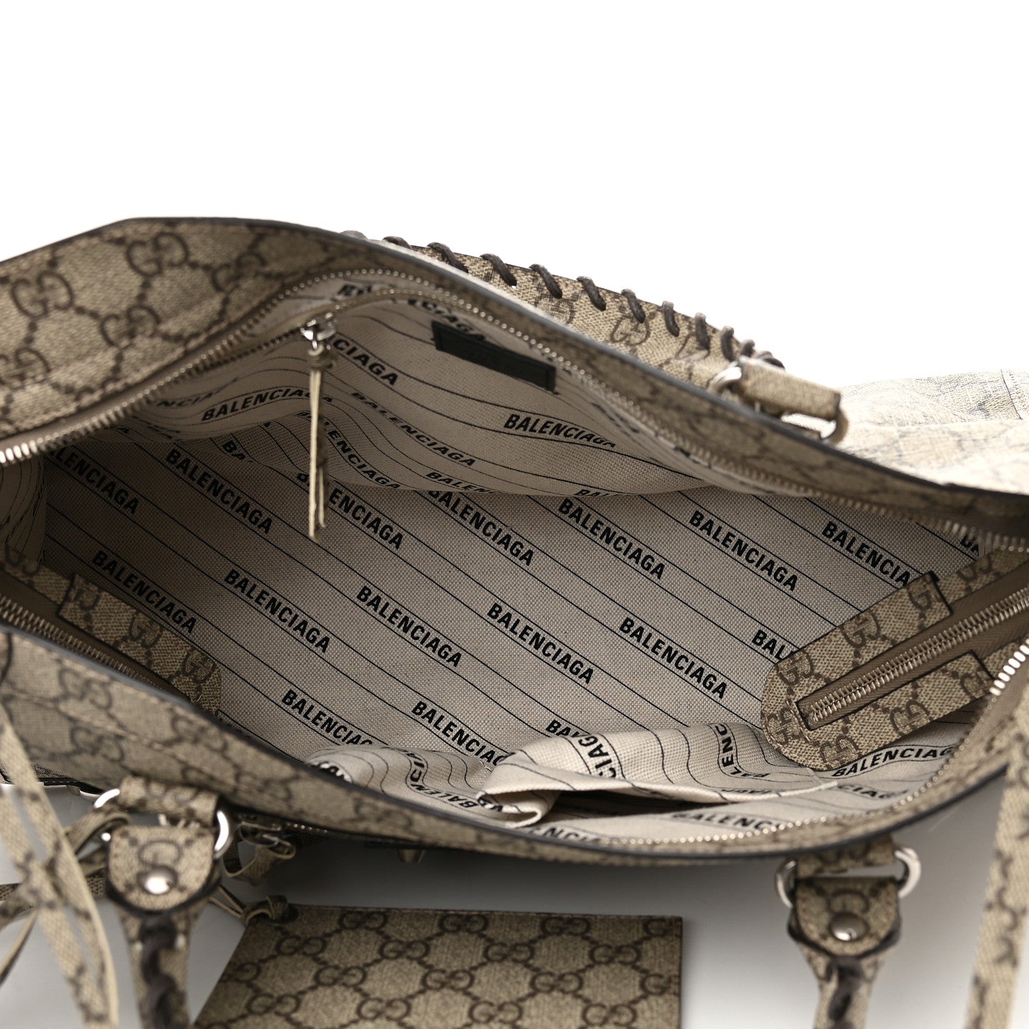 Balenciaga X GUCCI GG Supreme Monogram Neo Classic Silver Hardware City Beige Ebony 5 of 9