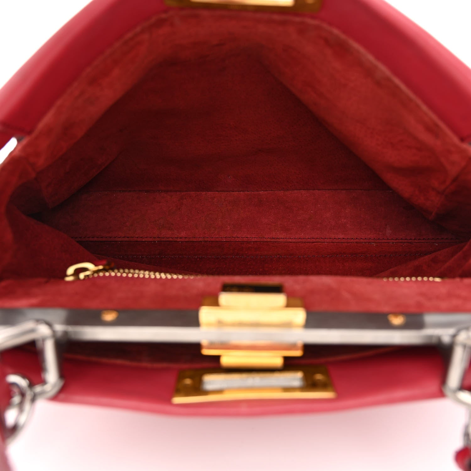 Fendi Vitello Suede Medium Peekaboo Iconic Satchel Rubino Peonia 6 of 18