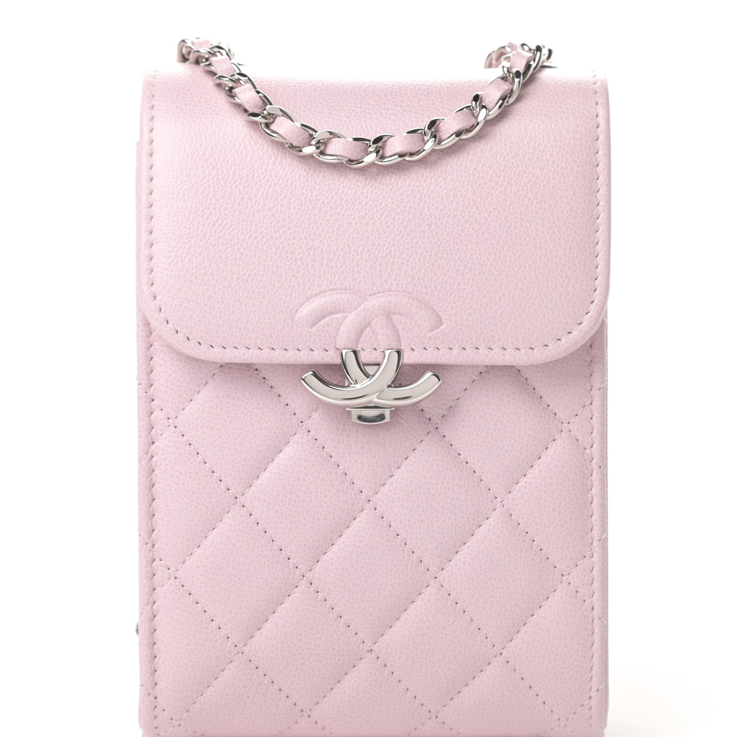 Grained Calfskin Quilted CC Box Clutch With Chain Rose