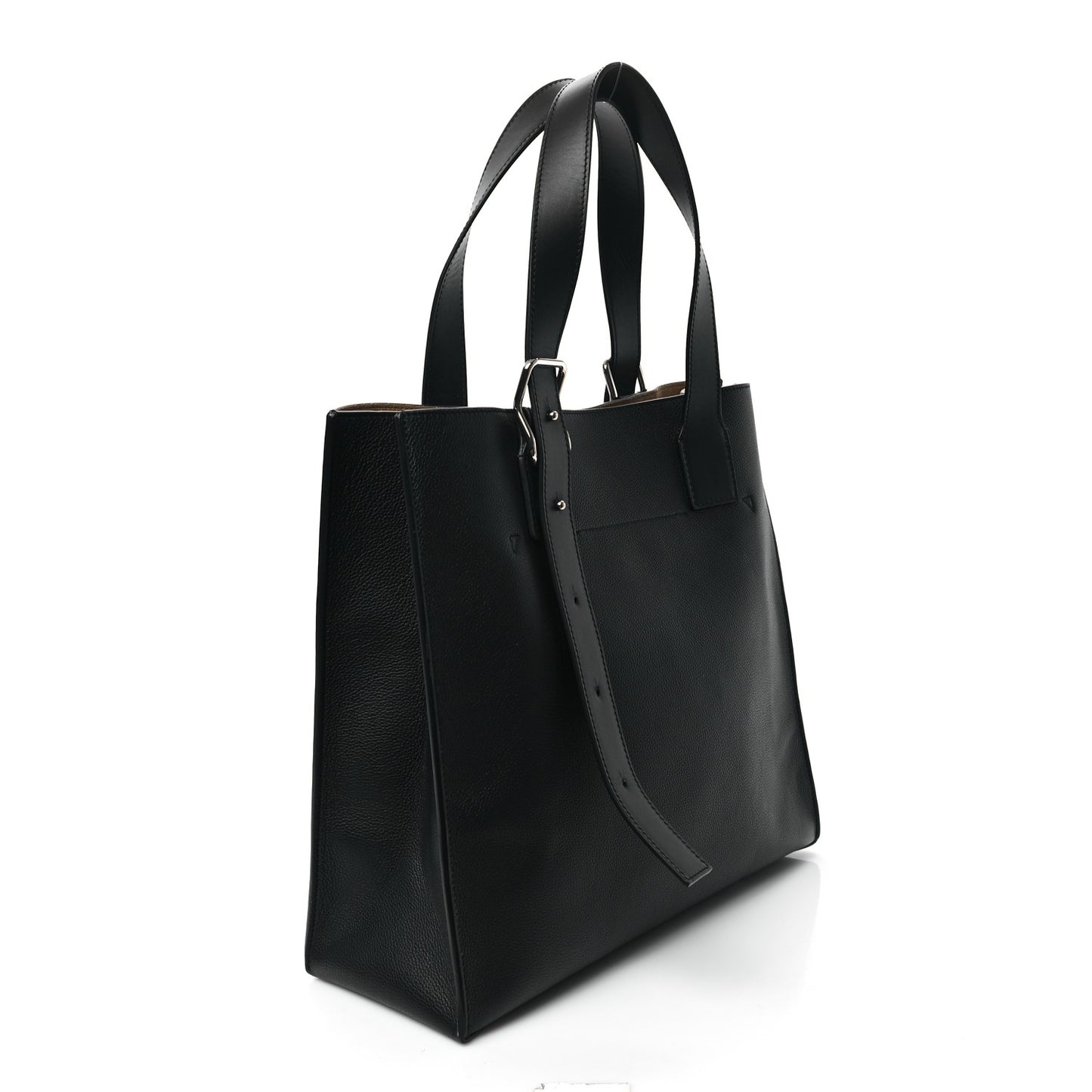 Soft Grained Calfskin Buckle Zip Tote Black