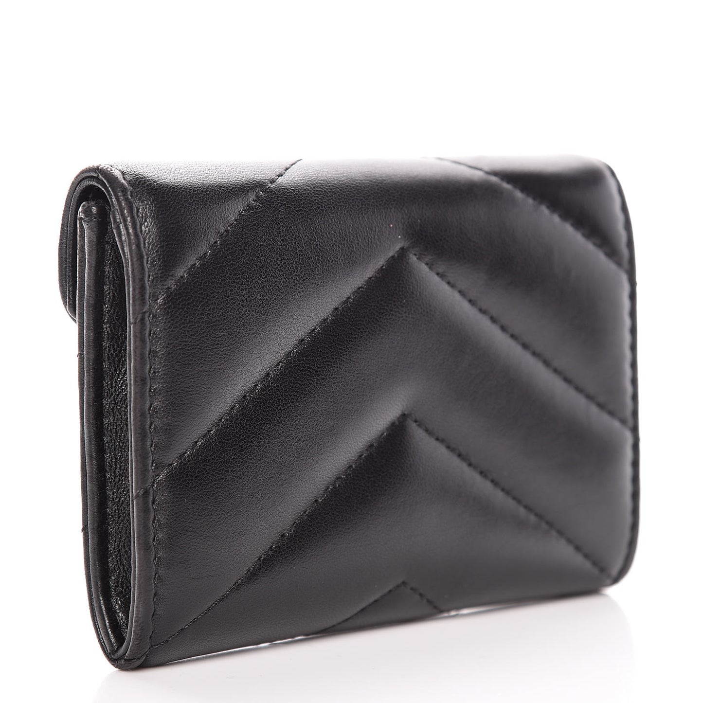 Lambskin Chevron Quilted Medallion CC Card Holder Black