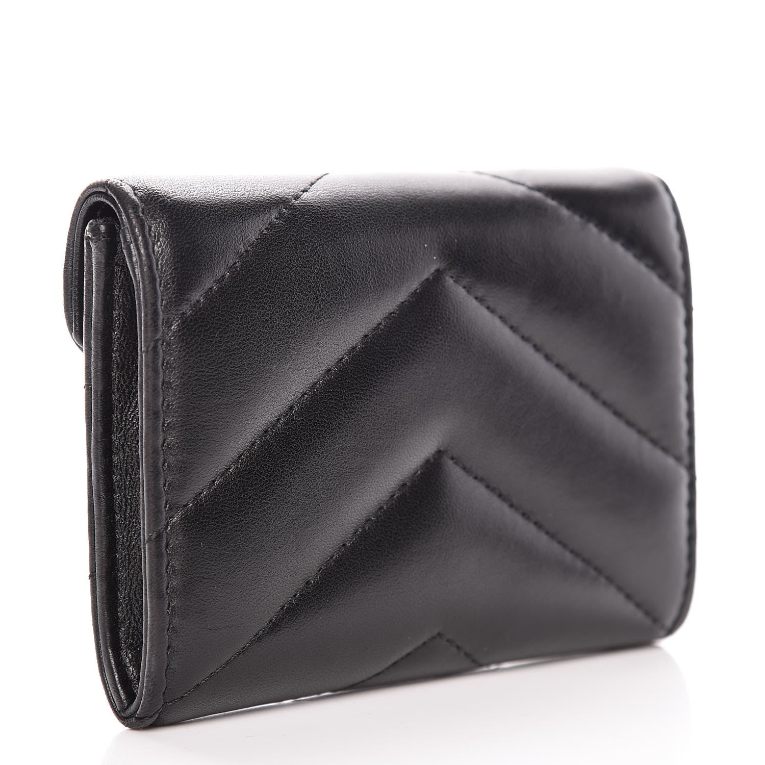 Chanel Lambskin Chevron Quilted Medallion CC Card Holder Black 3 of 10