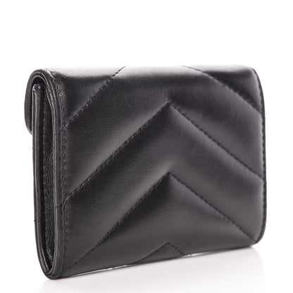 Chanel Lambskin Chevron Quilted Medallion CC Card Holder Black 3 of 10