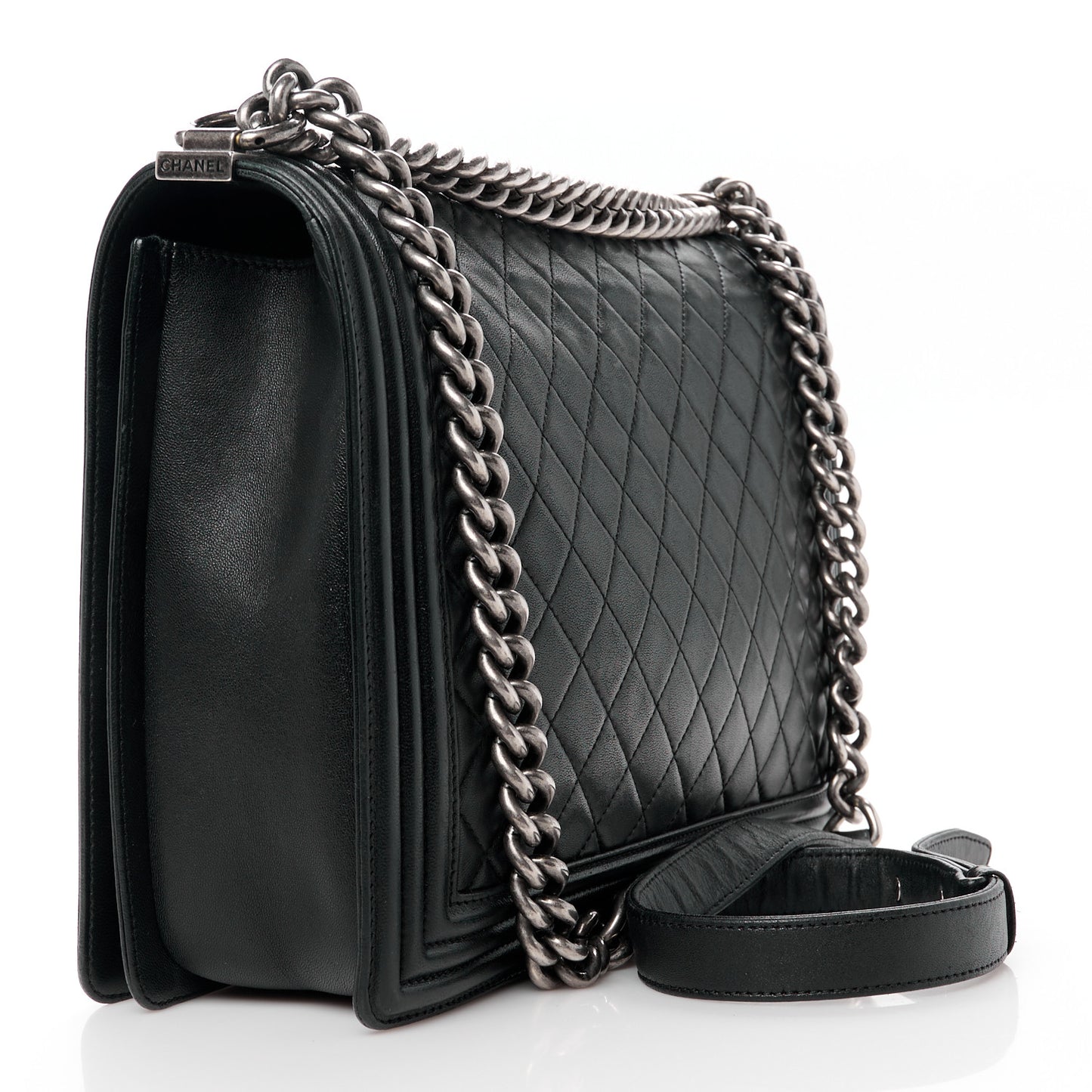 Lambskin Quilted Large Boy Flap Black