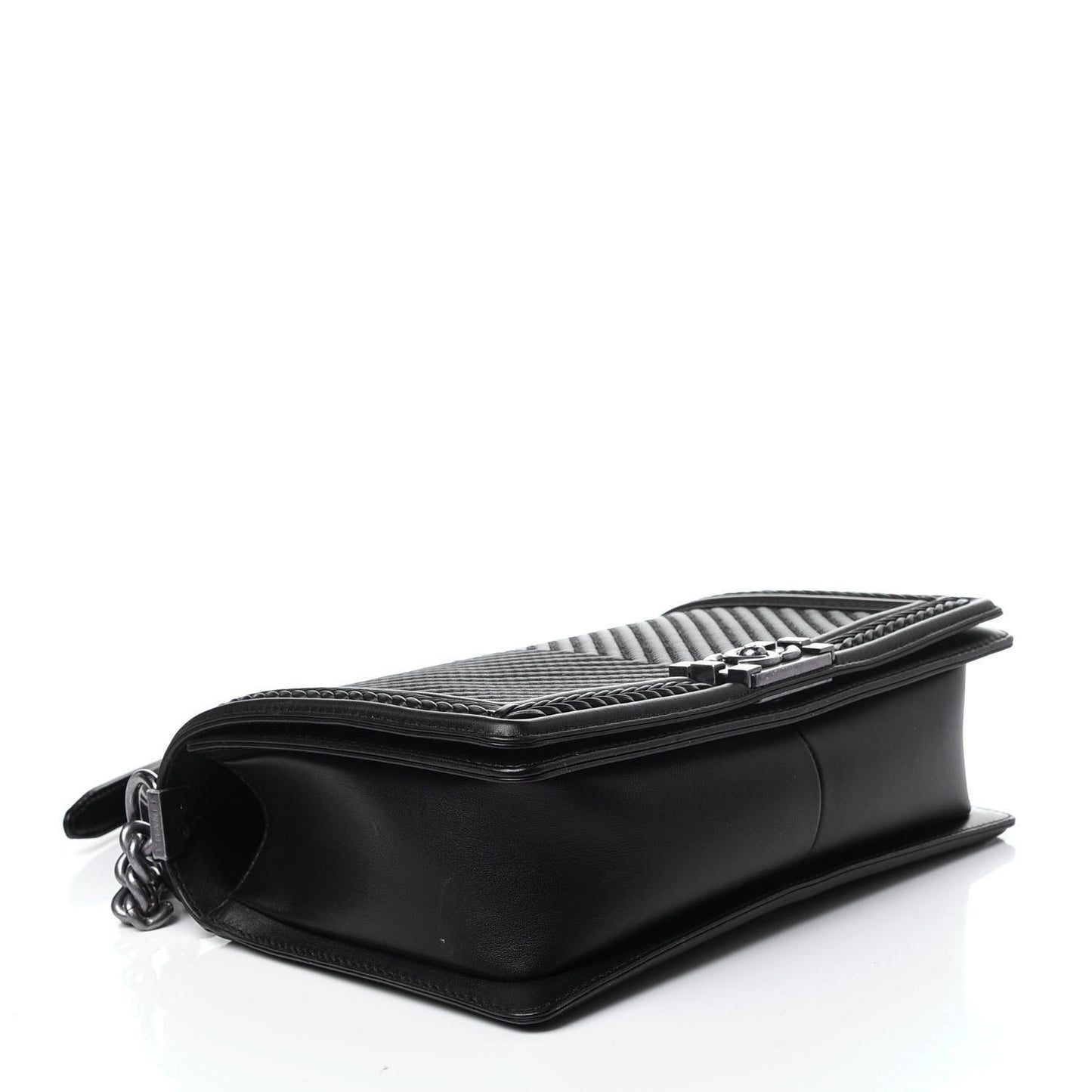 Calfskin Chevron Quilted New Medium Braided Boy Flap Black