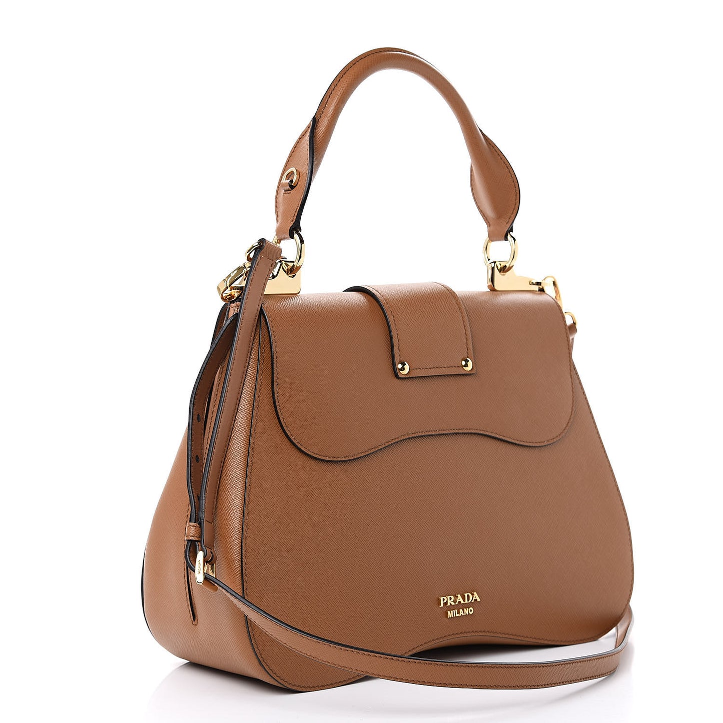 Saffiano Lux Large Sidonie Top Handle Bag Caramel