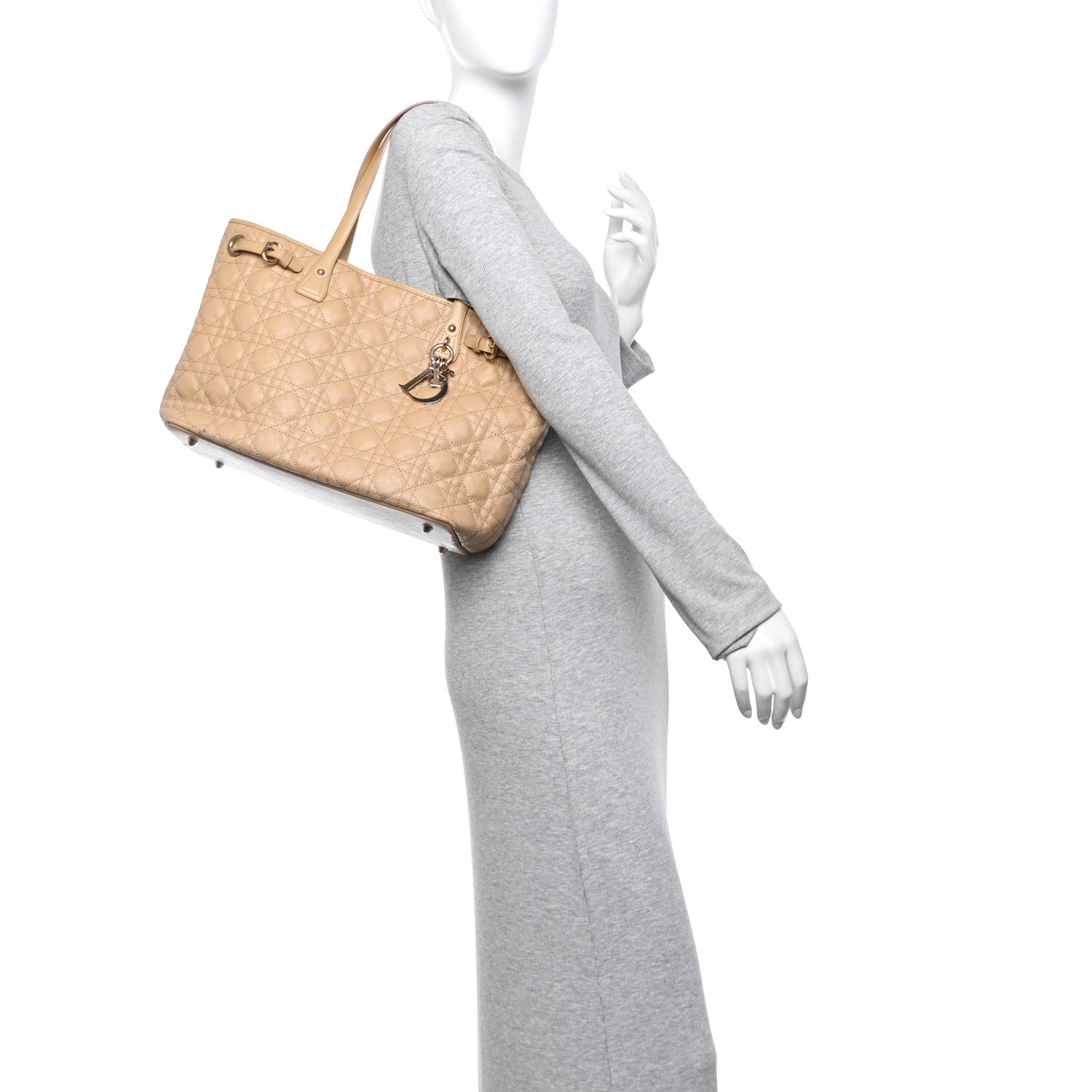 Christian Dior Coated Canvas Cannage Small Panarea Tote Beige 2 of 14